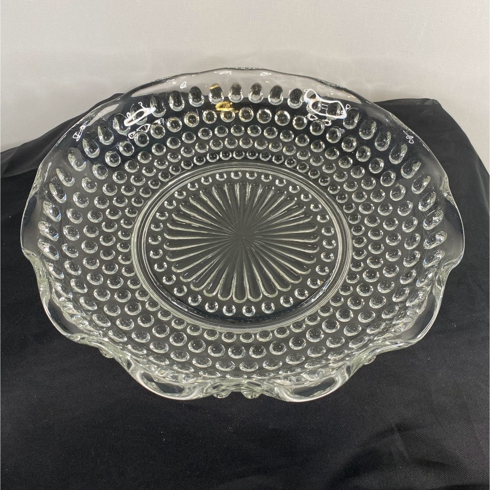 Anchor Hocking Vintage 7" Hobnail Clear Glass Crimped Bowl Pressed Depression